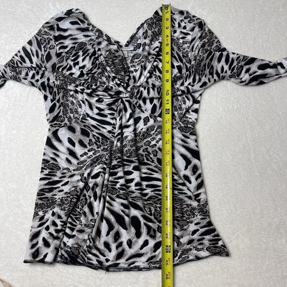 BOSTON PROPER Y2K Leopard Print Sexy V Neck Top Size S Ruched Fitted Gemma SOA - Picture 9 of 10